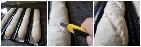 Incisions réalisées sur des baguettes maison avant cuisson, à l’aide d’un couteau pour obtenir une croûte bien croustillante et une grigne traditionnelle
