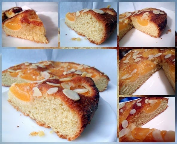 Part de gâteau abricot aux amandes fondant et fruité