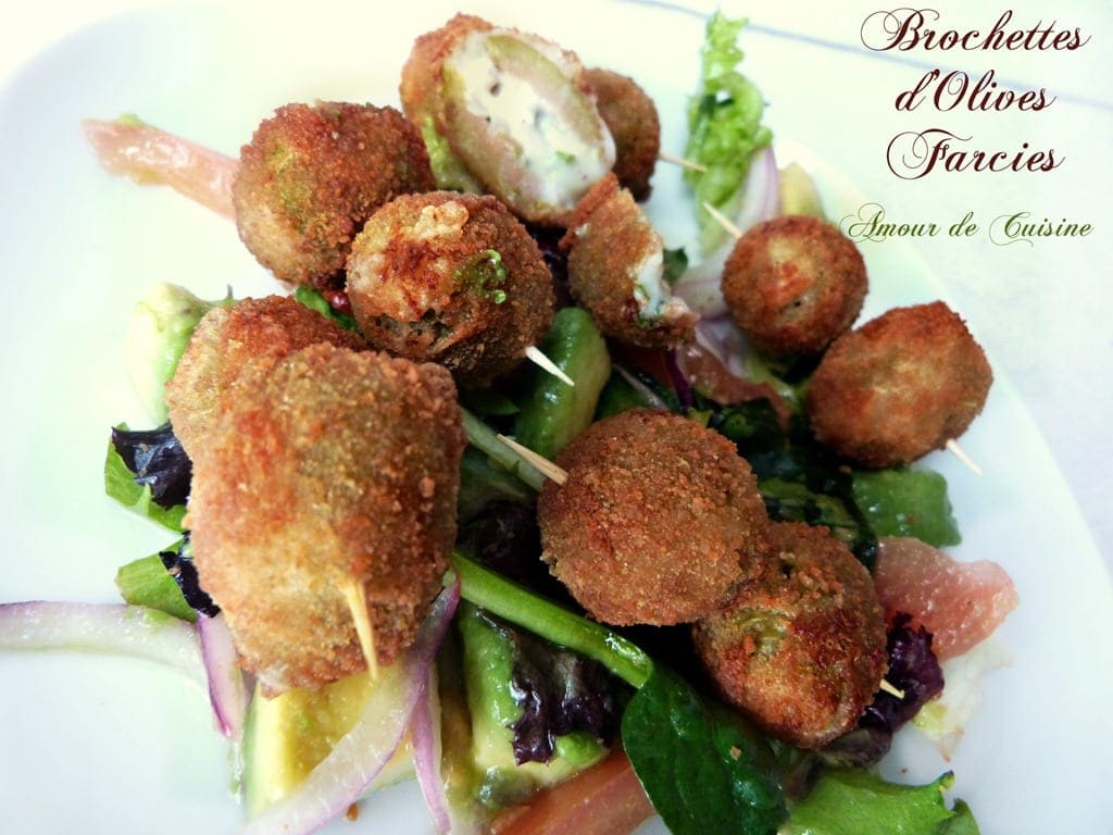 brochettes d’olives farcies