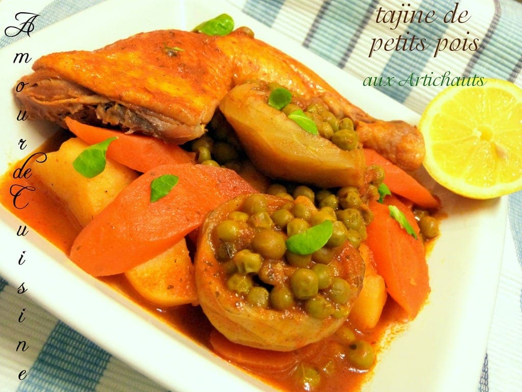 tajine jelbana, tajine de petits pois aux artichauts Amour de cuisine