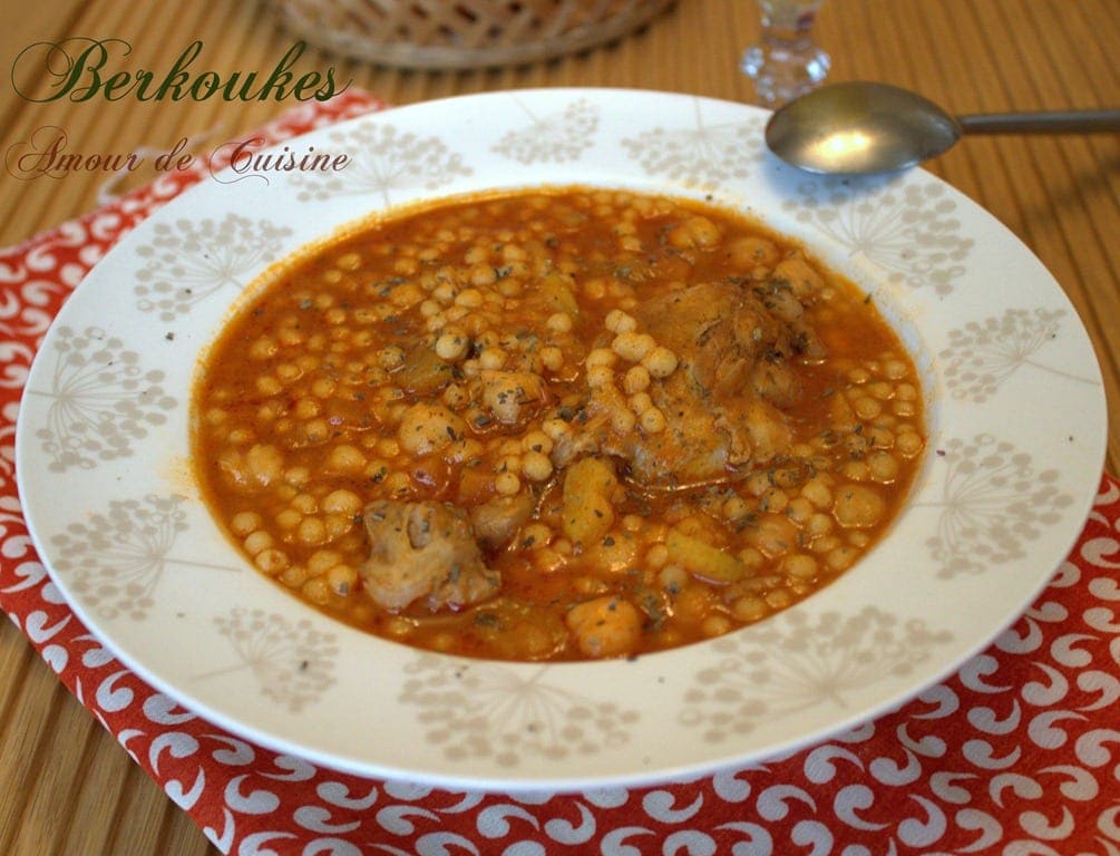 pearl Couscous pasta soup, algerain stew with chicken and vegetables