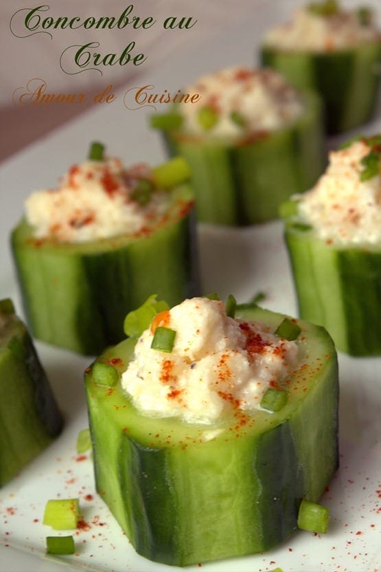 Bouchées de concombre au chèvre et crabe