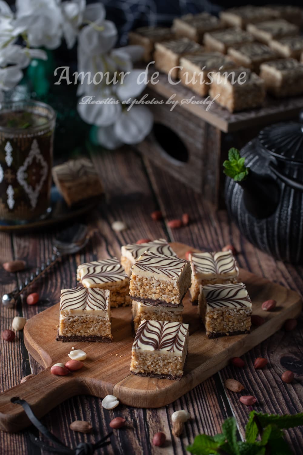 bouchées de cacahuètes au chocolat, zellij, nougat aux cacahuètes sans cuisson