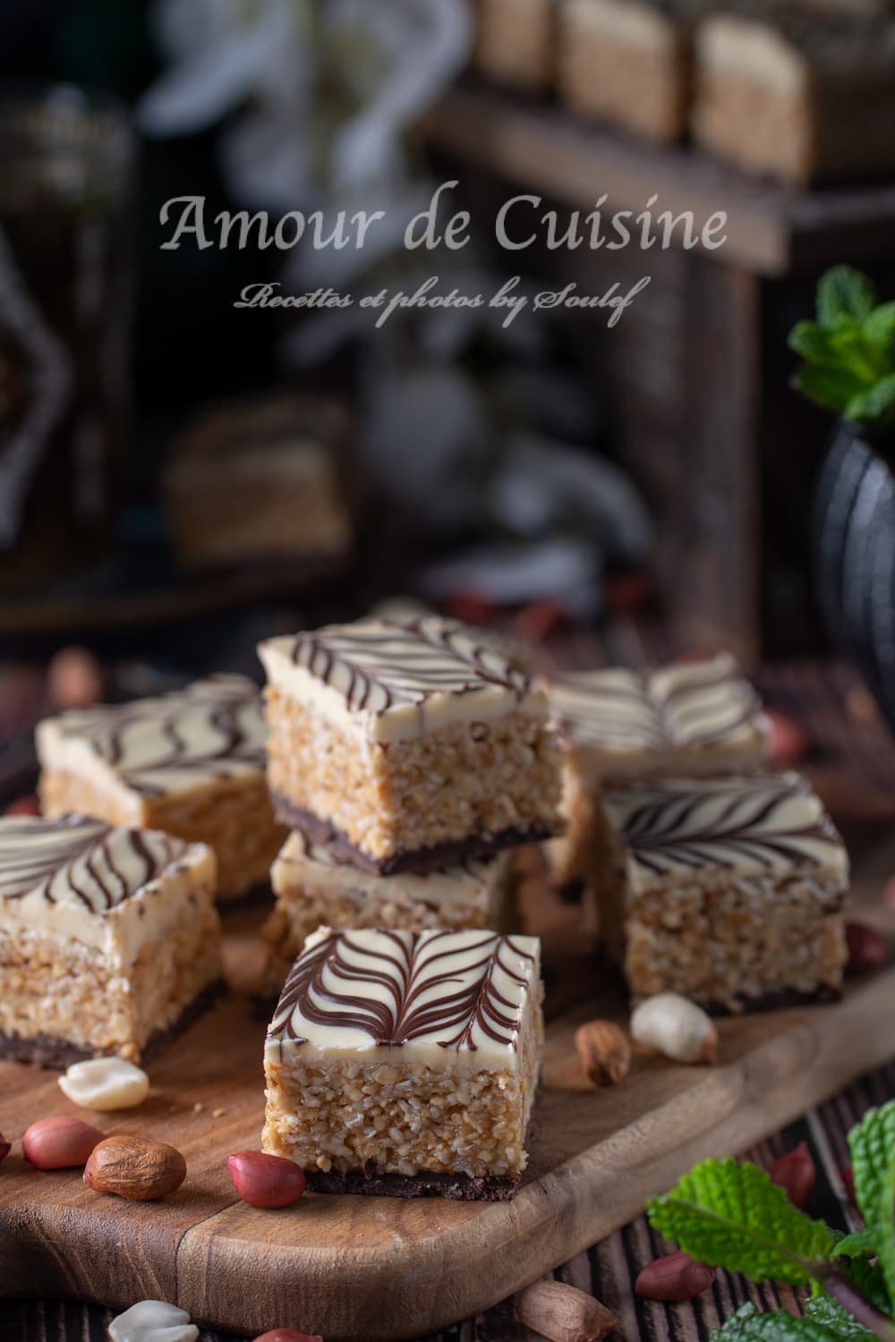 bouchées de cacahuètes au chocolat, zellij, nougat aux cacahuètes sans cuisson