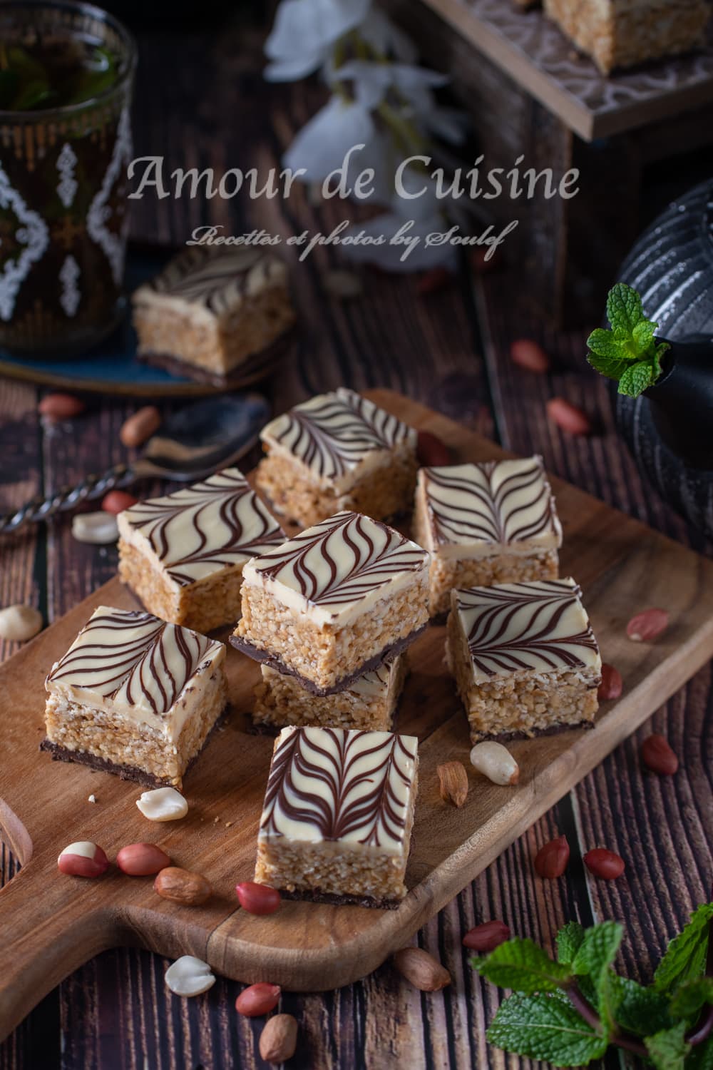 bouchées de cacahuètes au chocolat, zellij, nougat aux cacahuètes sans cuisson