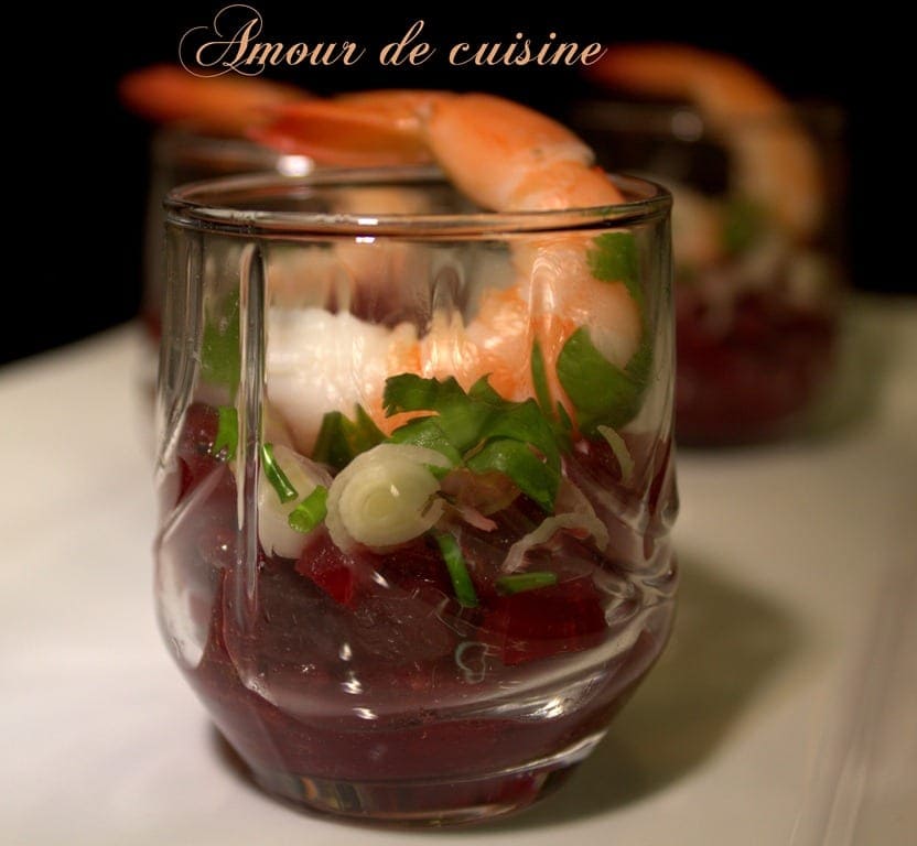 Verrine betterave et crevettes pour apéros