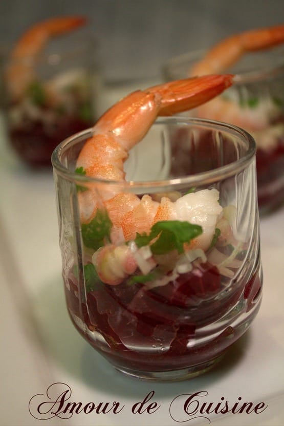Verrines Pour Aperos Betteraves Et Crevettes Amour De Cuisine