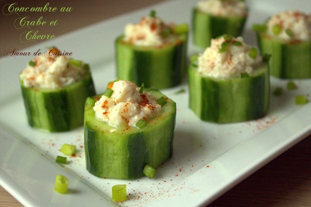 Bouchées de concombre au chèvre et crabe