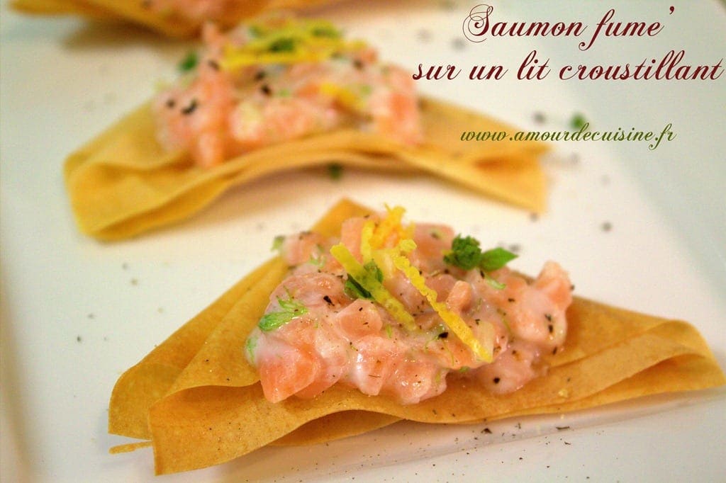 amuse bouche au saumon fumé et feuille de brick