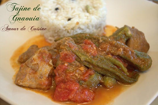 tajine de gnaouia, bamya a la viande au riz