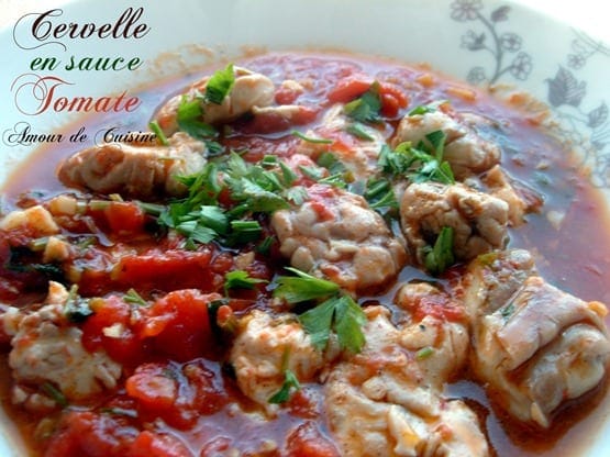 cervelle d'agneau en sauce tomate, chtitha mokh