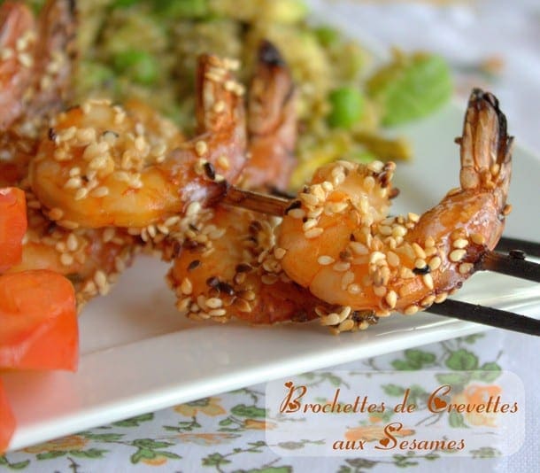 brochettes de crevettes grillées aux sésames