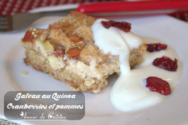 gateau au quinoa, pommes, cranberries et cannelle