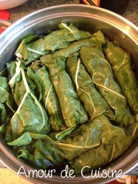 feuilles de blettes farcies a la viande hachee, recette libanaise