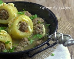 dolma batata, pommes de terre farcies a la viande hachee