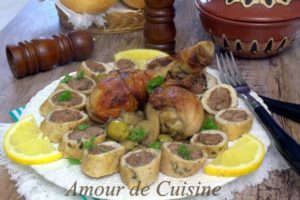 tajine de champignon et roulé de poulet a la viande 1