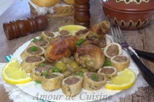 tajine de champignon et son roulé de poulet farci a la viande