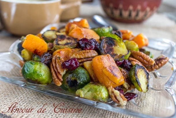 Choux de bruxelles et courge butternut rotis