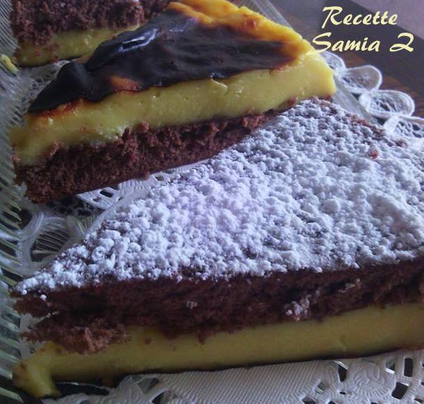 flan vanillé sur genoise au chocolat