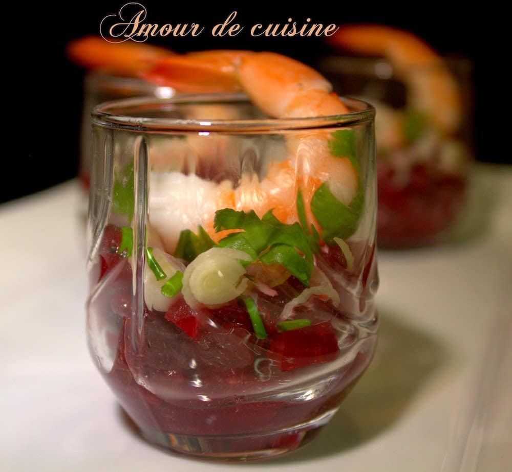 Verrine betterave et crevettes pour apéros