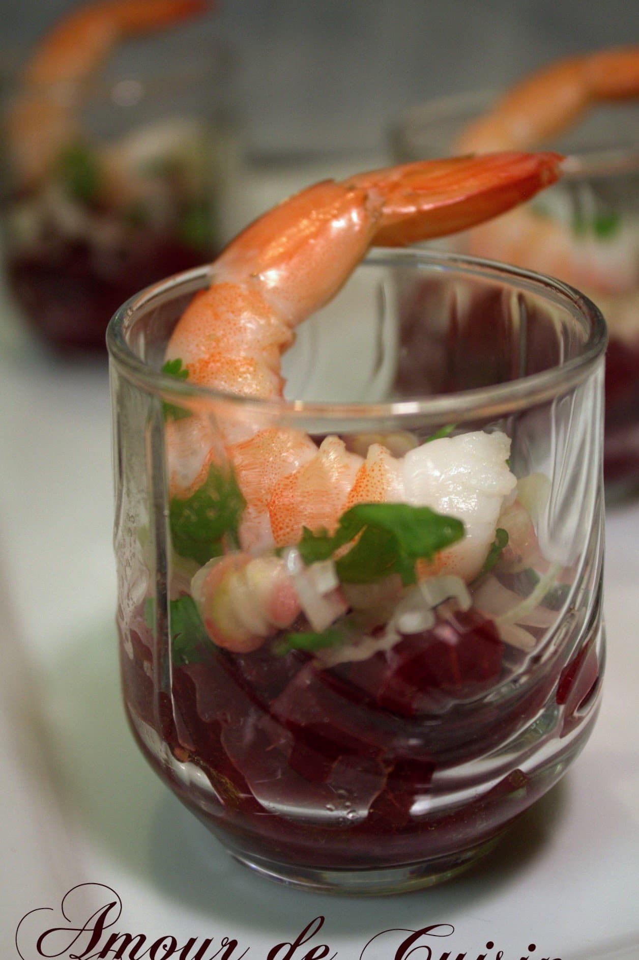 Verrine betterave et crevettes pour apéros