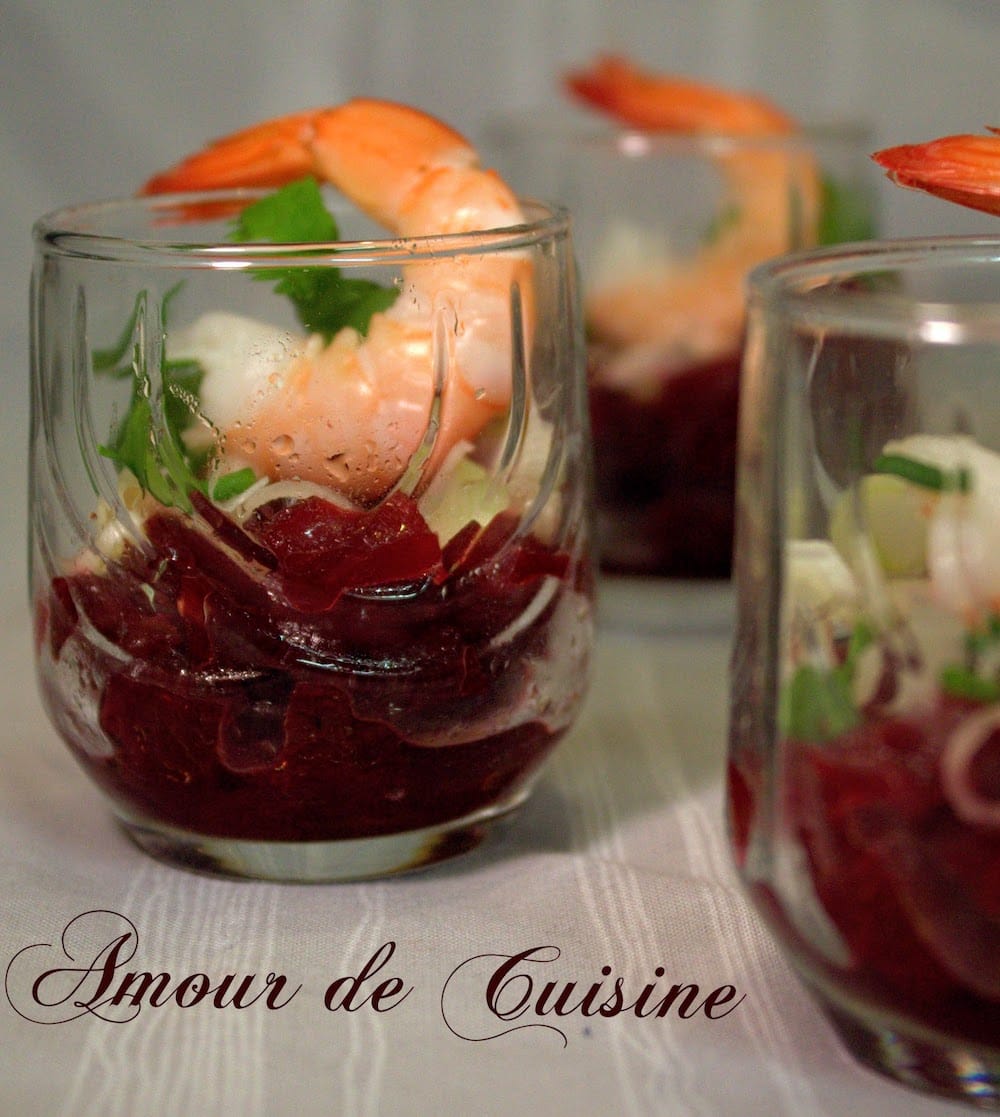 Verrine betterave et crevettes pour apéros