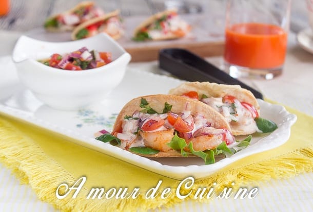 Mini Tacos aux crevettes et salsa
