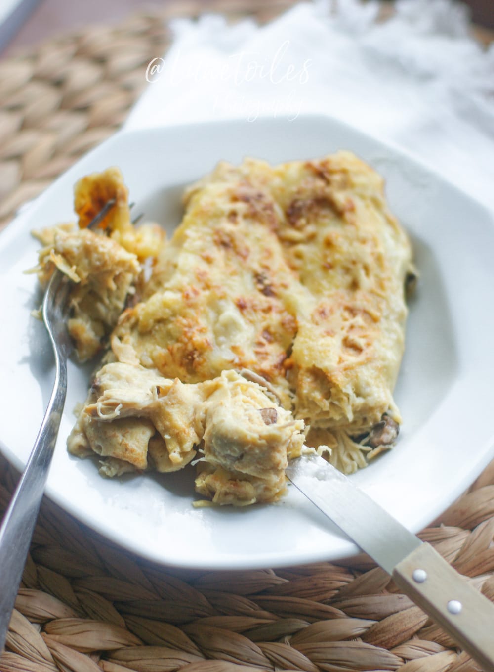 gratin de crepes au poulet champignons à la bechamel