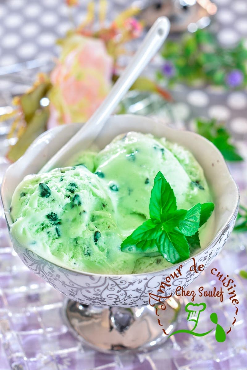 glace à la menthe sans sorbetière aux pépites de chocolat
