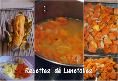 preparation du pottage de courge et legumes d'automne