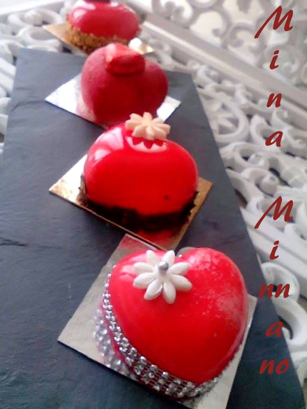 entremet coeur d'amour glaçage miroir rouge 4