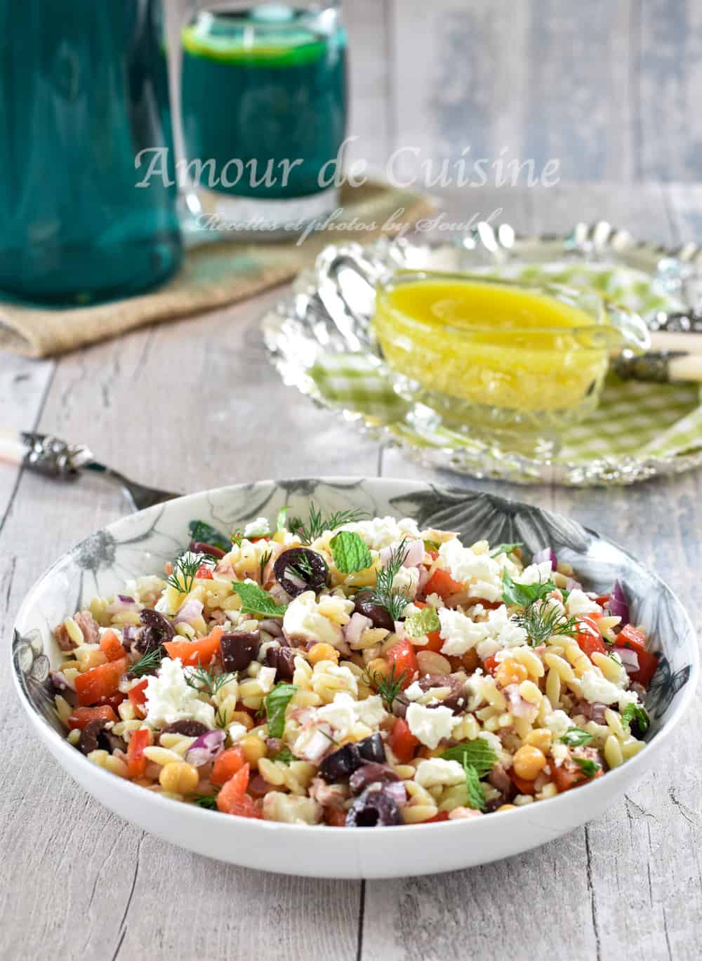 Salade de pâtes orzo au féta facile 