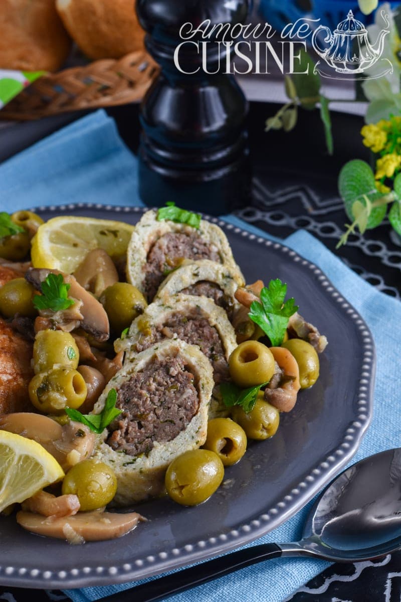 tajine de roulé de poulet à la viande aux champignons 1