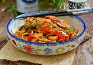 recette de nouilles sautées aux crevettes