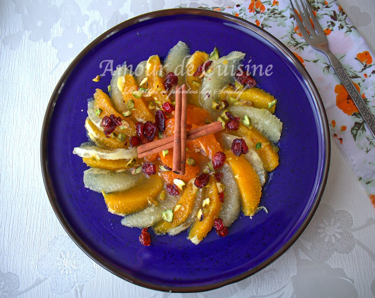 salade d’agrumes, salade d’oranges pamplemousse mandarine