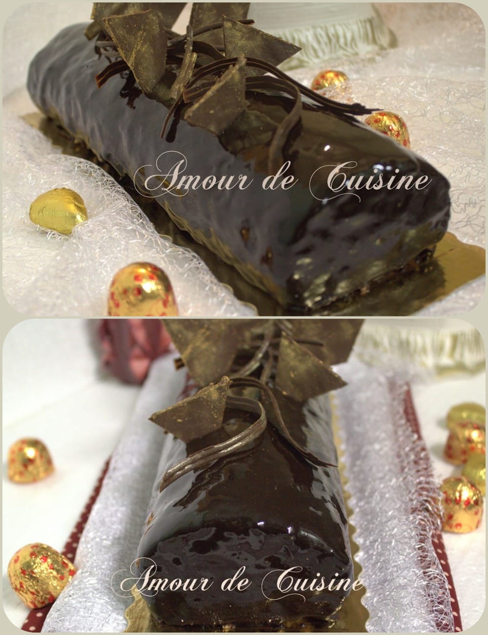 bûche génoise au glaçage miroir chocolat