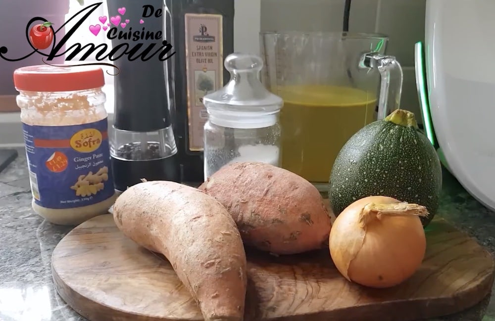 ingredients du velouté de patate douce et courgette