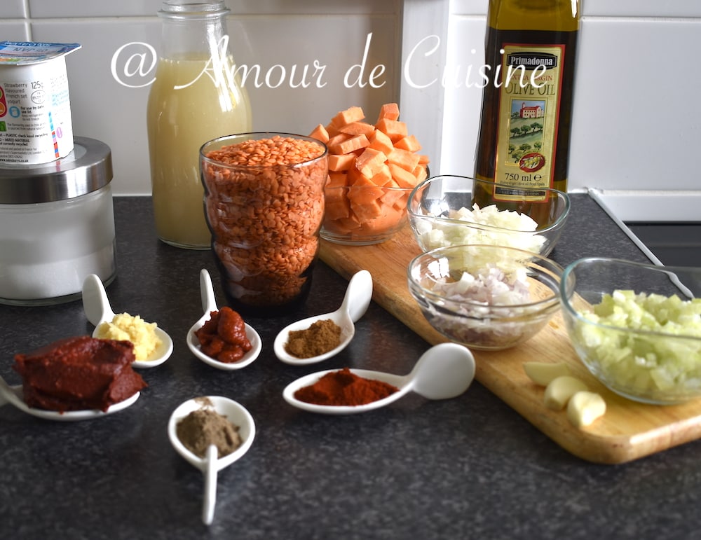 les ingredients de la soupe lentils corail