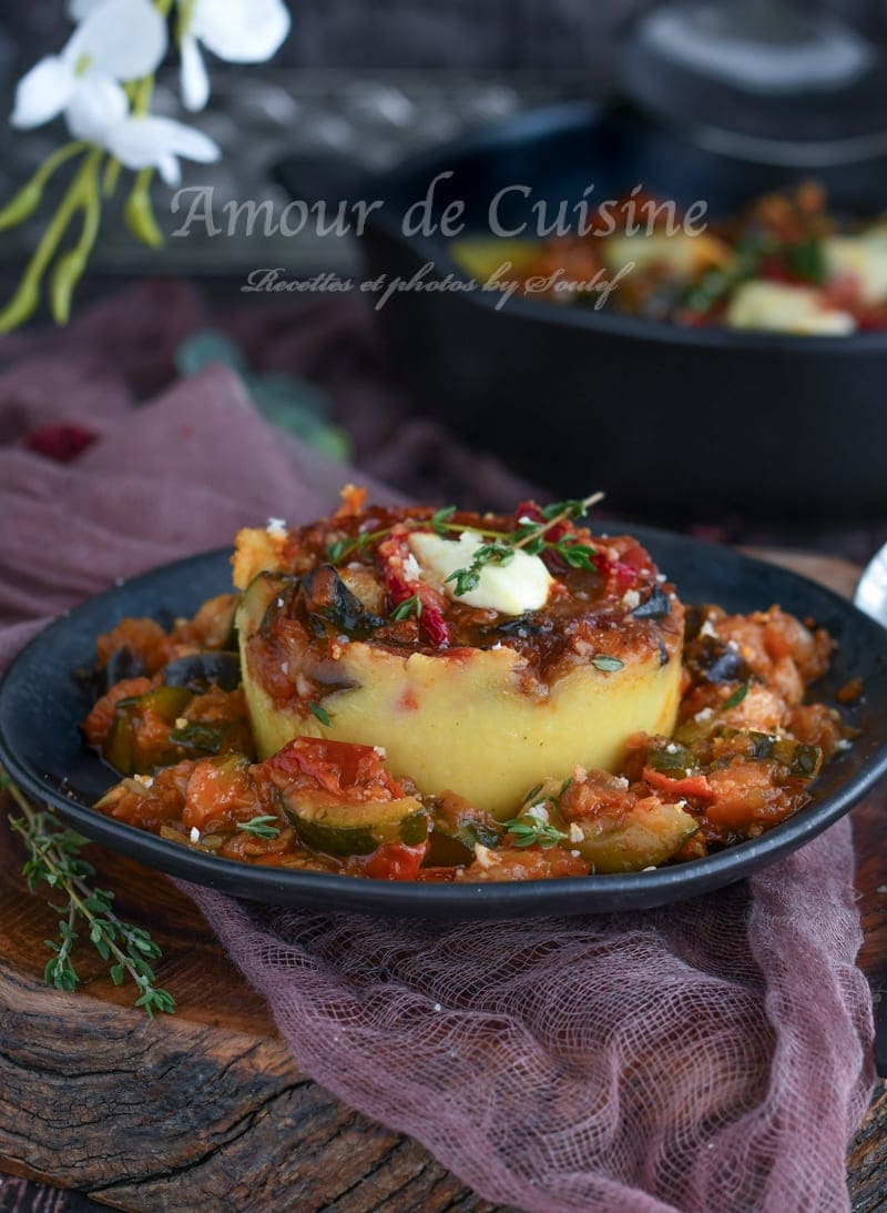 polenta garni avec la ratatouille au cookeo puis gratinée au four