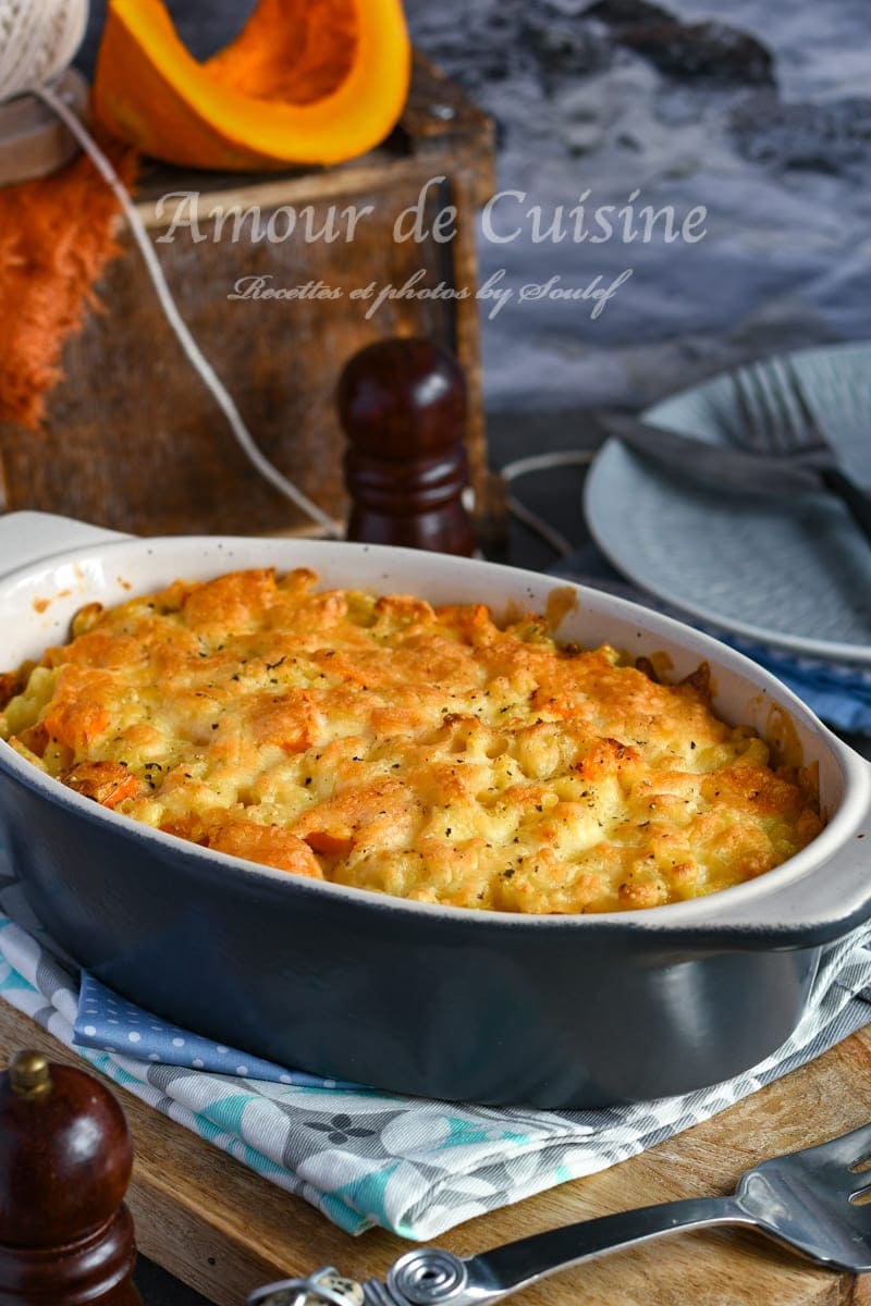 gratin de pates au potimarron et cheddar