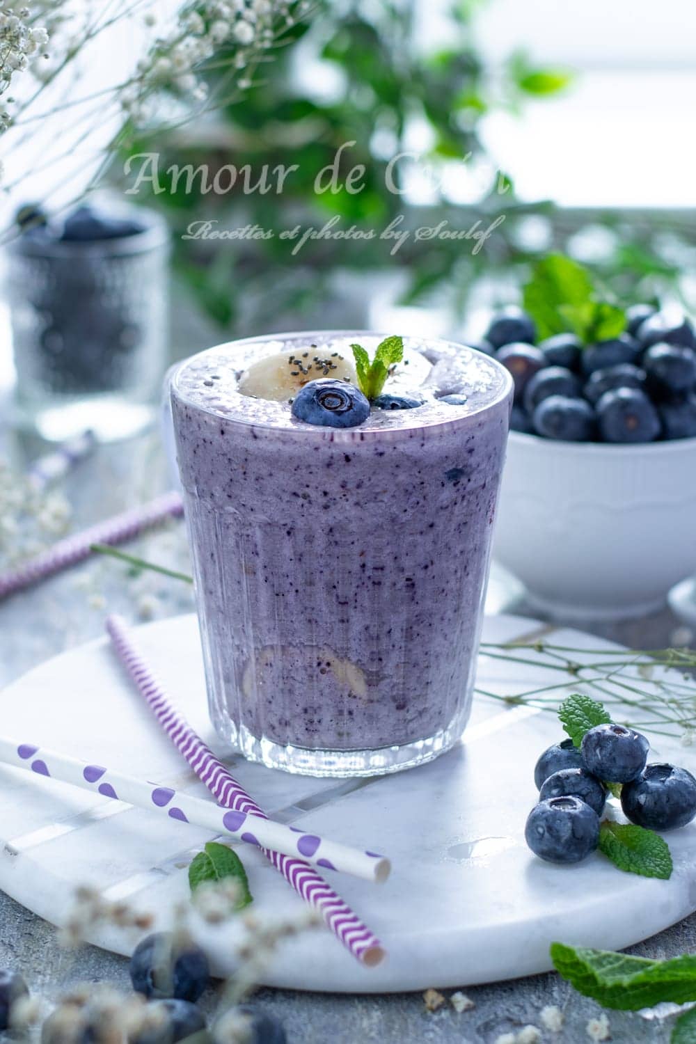 Smoothie aux myrtilles banane et miel