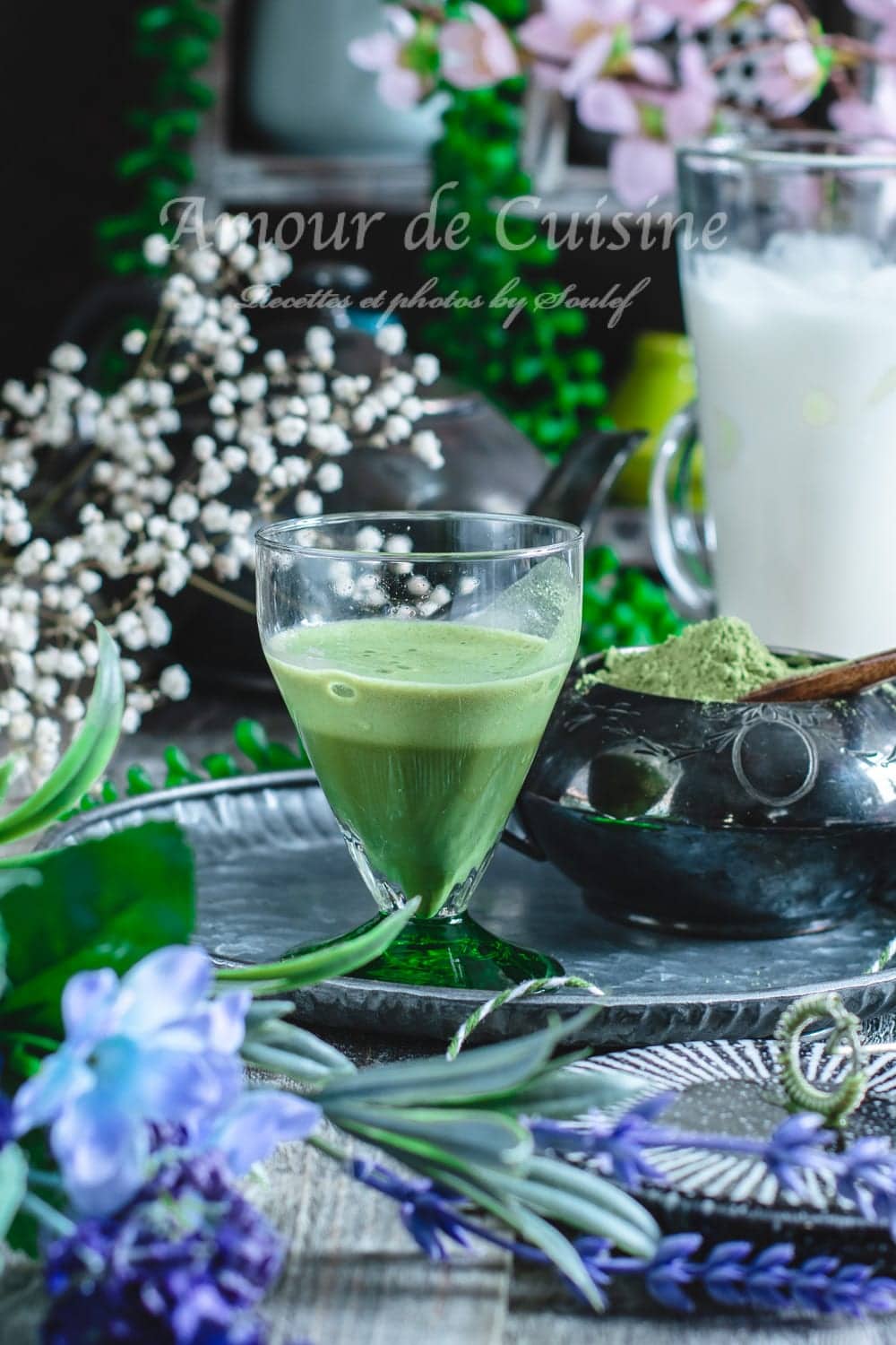 latte matcha, lait glacé au the vert