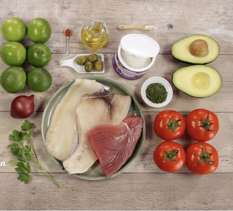 ingredients du ceviche aux poissons