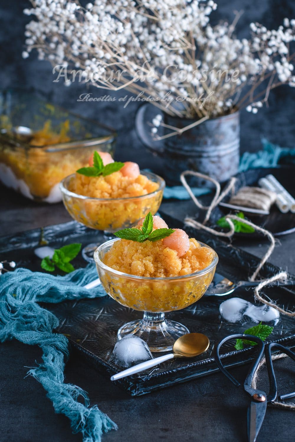 Granité de melon au miel et fleur d'oranger