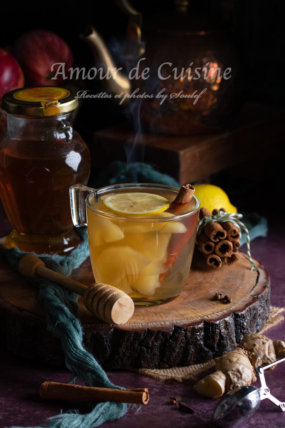 Grog sans alcool boisson chaude aux pommes gingembre cannelle et citron