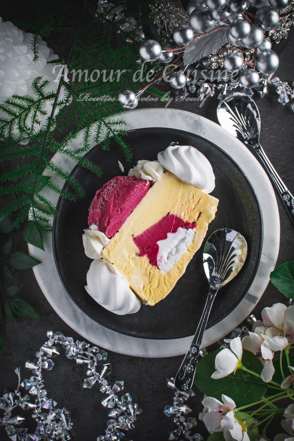 Bûche vacherin vanille framboises