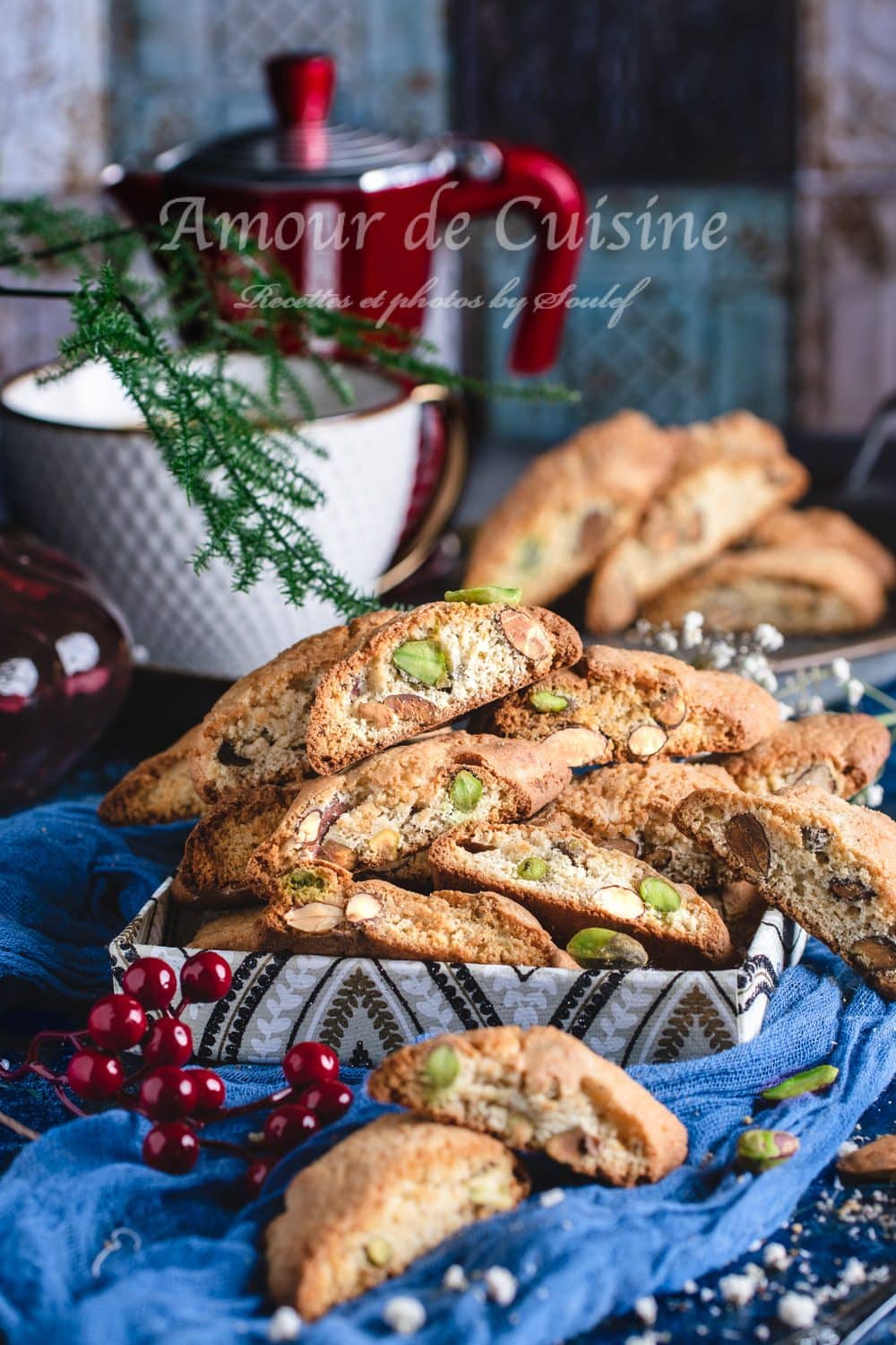 Cantuccini ou biscottis italiens aux amandes et pistaches