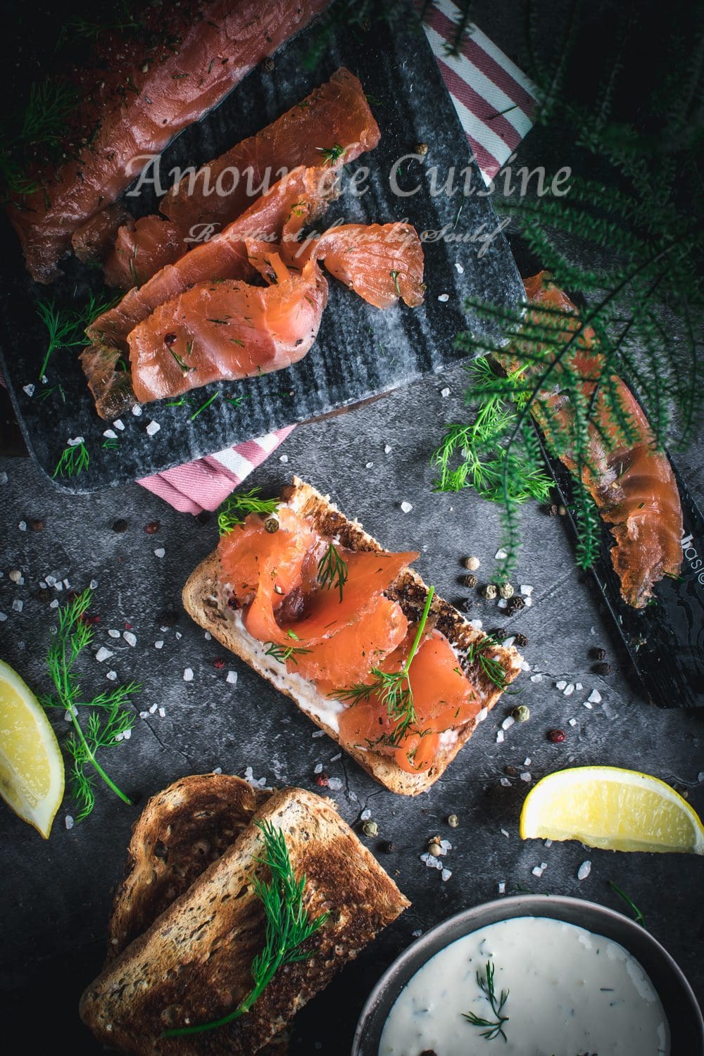 Le gravlax de saumon entrée festive de Noël