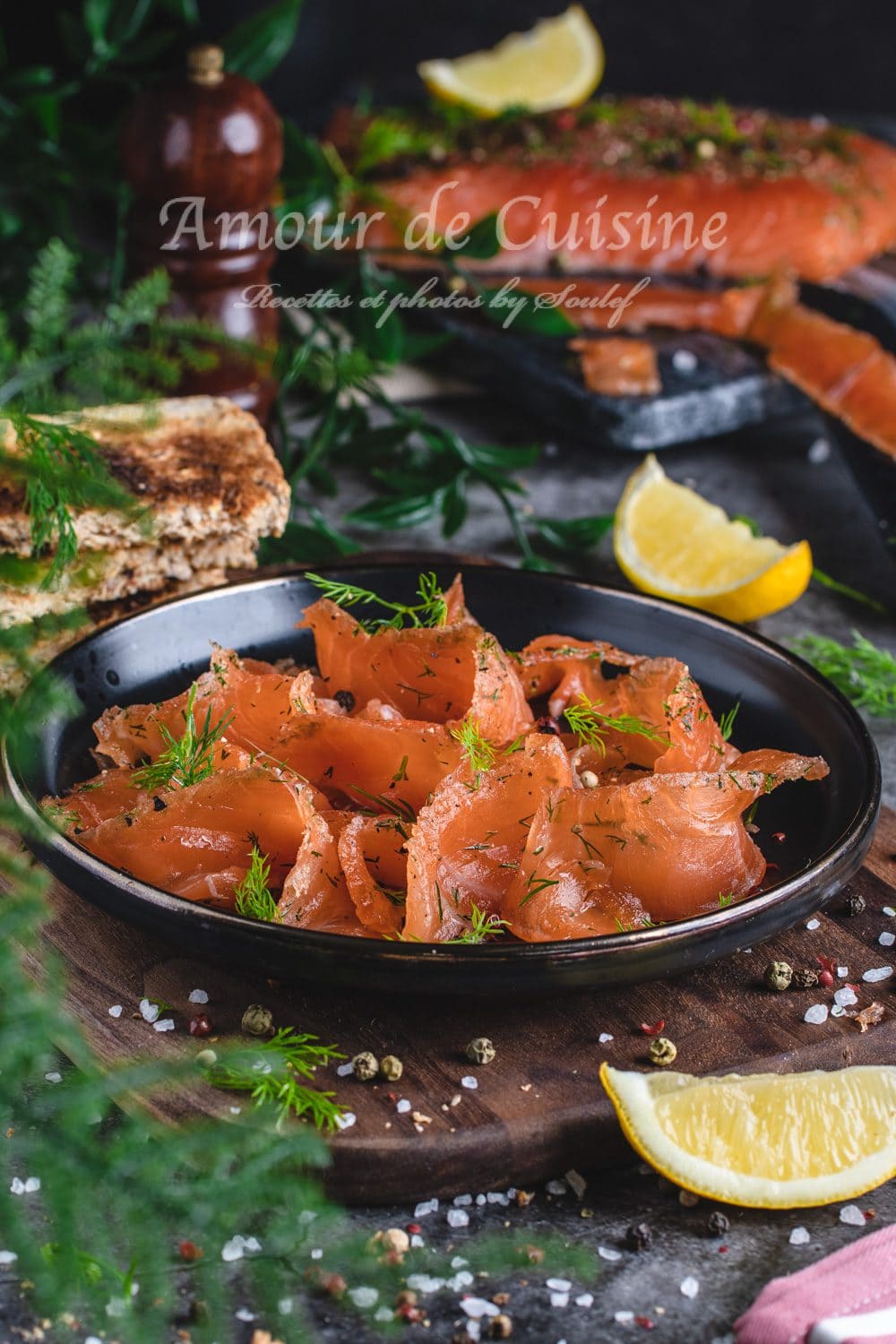 Le gravlax de saumon entrée festive de Noël