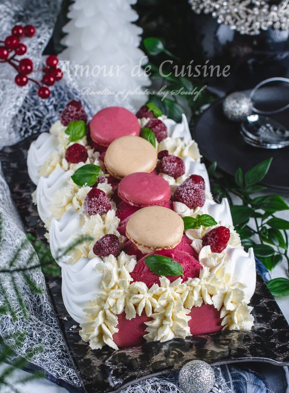 Bûche vacherin vanille framboises